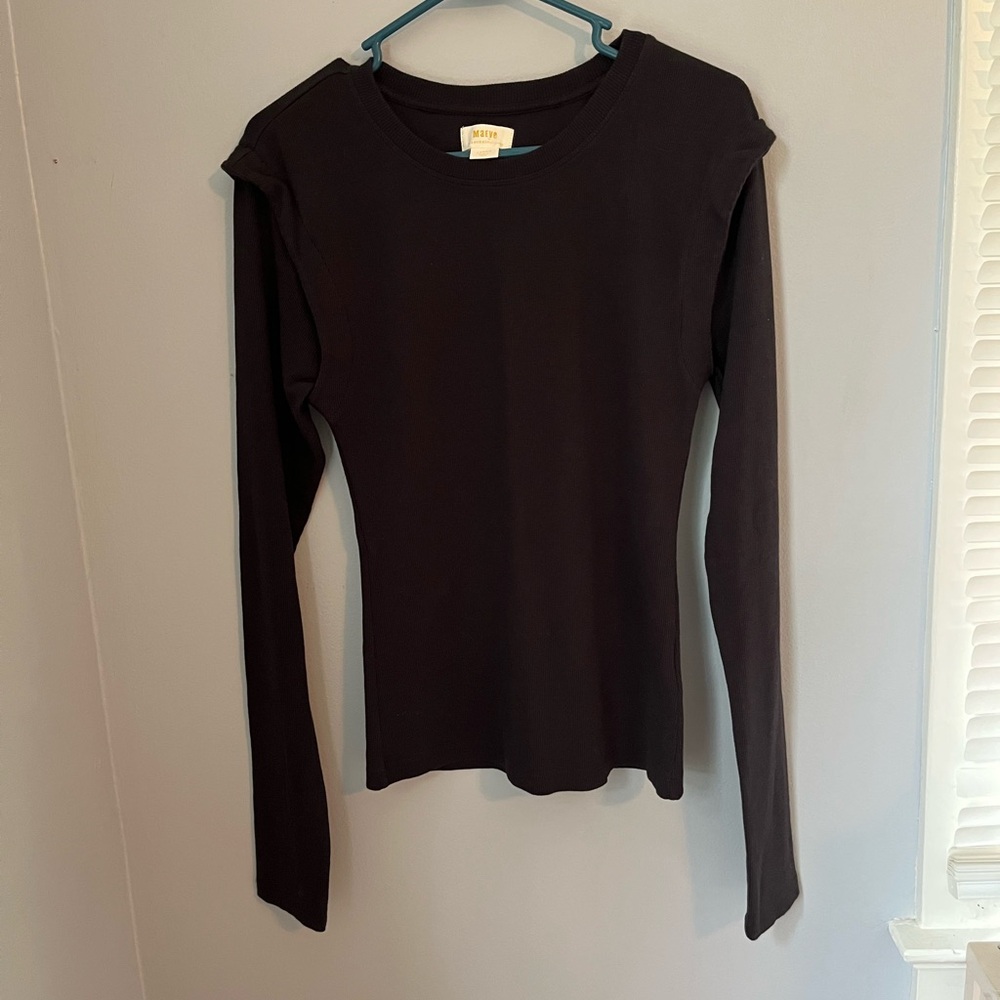 Maeve Classic Black or dark gray Long Sleeve Top with ruffle details